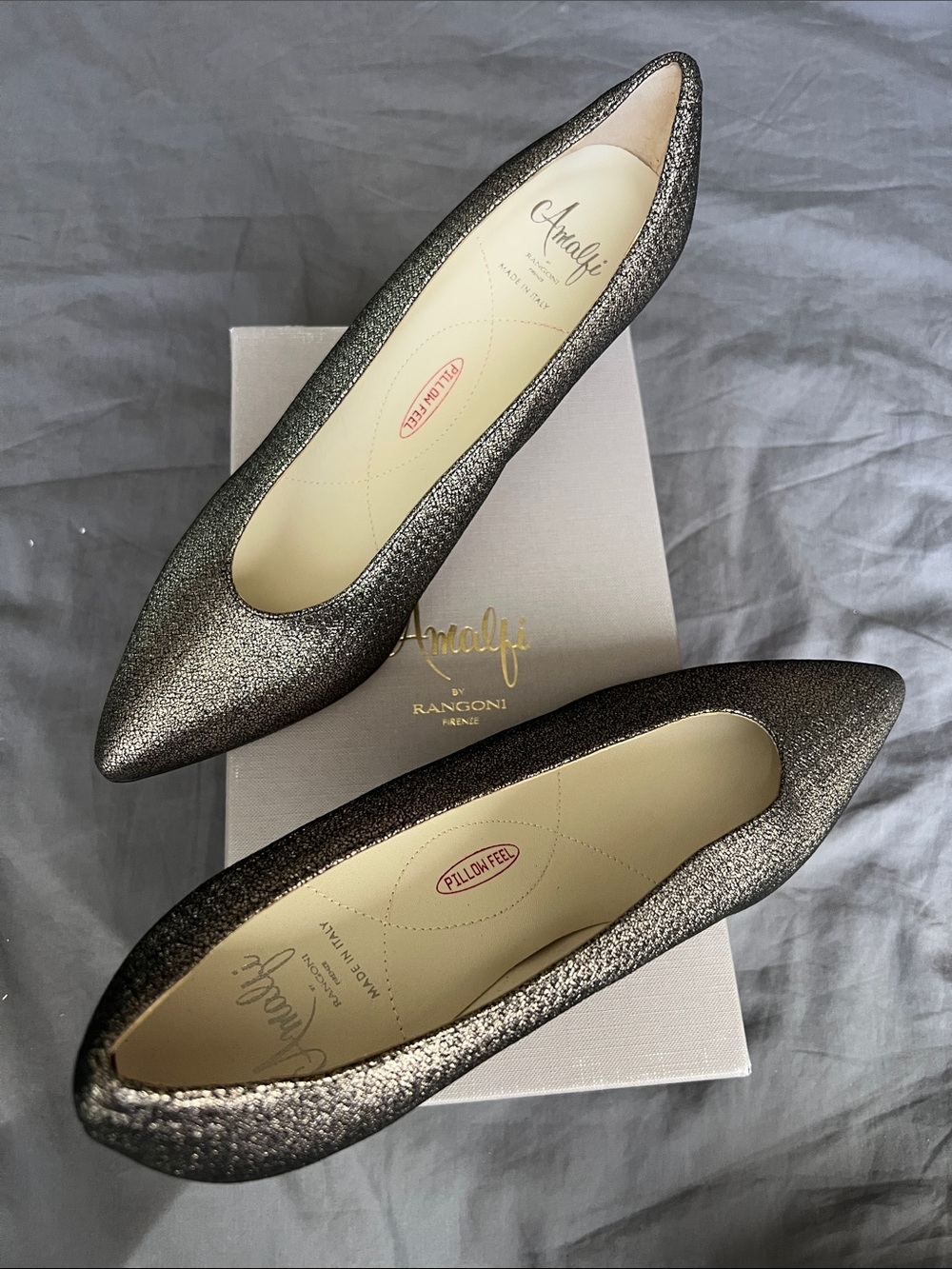 Amalfi Shimmery Pewter Pointed-Toe Flats